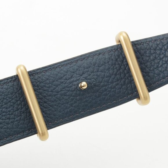 Hermes Leather Buckle Gold Belt Black Blue - Picture 4 of 10